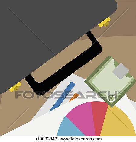 Drawing - High angle view of a floppy disk and CD's with a briefcase. Fotosearch