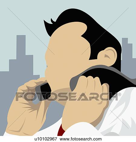 Low angle view of a businessman talking on a mobile phone View Large Illustration Stock Illustration - Low angle view of a businessman talking on a mobile phone. Fotosearch