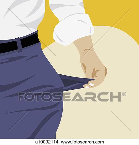 Stock Illustration - Mid section view of a businessman taking out an empty pocket. Fotosearch