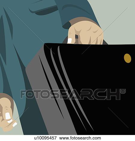 Stock Illustration - Mid section view of a businessman holding a briefcase. Fotosearch
