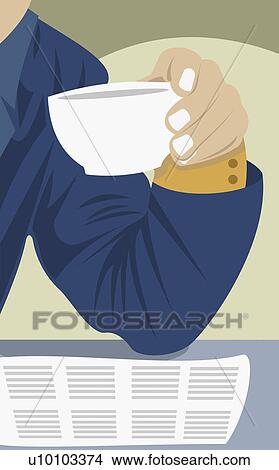 Stock Illustration - Mid section view of a businessman holding a cup of tea. Fotosearch