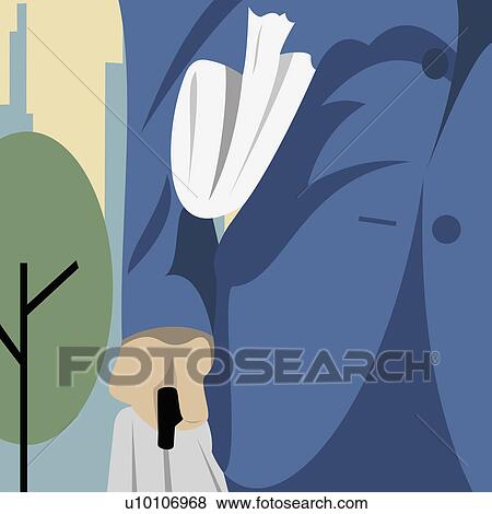 Stock Illustration - Mid section view of a man holding a briefcase and carrying a newspaper. Fotosearch