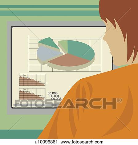 Clip Art - Rear view of a young man using a computer. Fotosearch