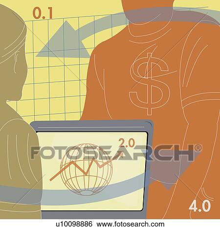 Two businessmen discussing with using a laptop View Large Illustration Stock Illustration - Two businessmen discussing with using a laptop. Fotosearch