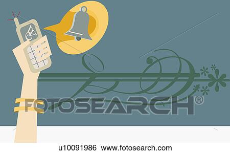 Stock Illustration - Close-up of a human hand holding a mobile phone. Fotosearch