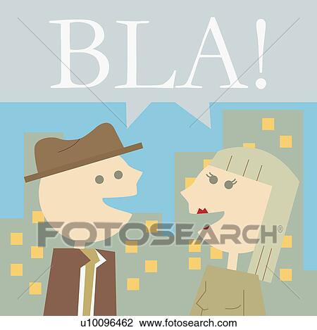 Drawing - Close-up of a man and a woman gossiping. Fotosearch