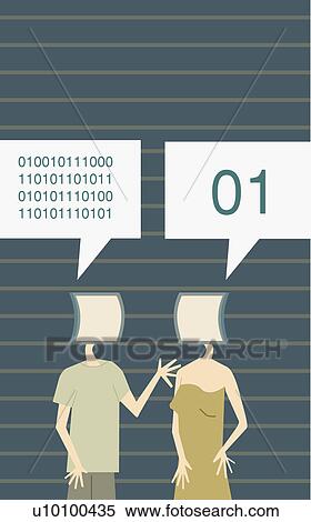 Stock Illustration - Close-up of a man and a woman talking in binary code. Fotosearch