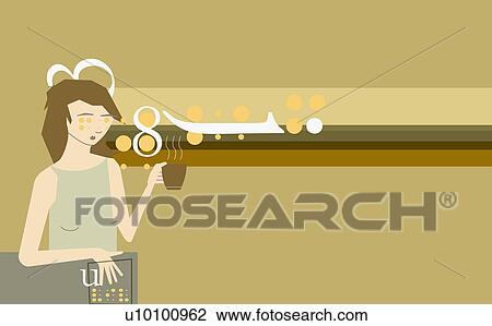 Drawing - Close-up of a woman holding a tea cup. Fotosearch
