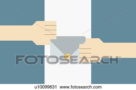 Clip Art - Close-up of two human hands holding an envelop. Fotosearch