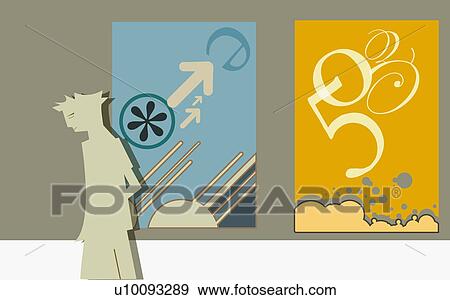 Stock Illustration - Person standing in front of a ticket counter. Fotosearch