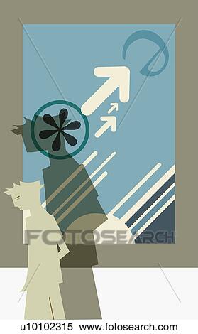 Stock Illustration - Person standing in front of a ticket counter. Fotosearch