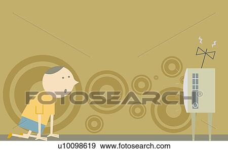 Side profile of a boy watching television View Large Illustration Stock Illustration - Side profile of a boy watching television. Fotosearch