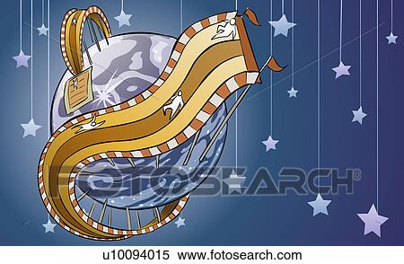Aerial view of five people on a water slide above the earth View Large Illustration Stock Illustration - Aerial view of five people on a water slide above the earth. Fotosearch
