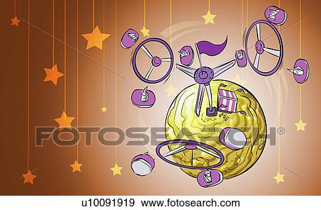 Stock Illustration - Amusement park ride on a planet in space. Fotosearch