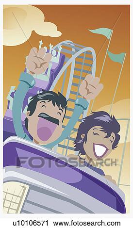 Close-up of a young couple on a rollercoaster View Large Illustration Clip Art - Close-up of a young couple on a rollercoaster. Fotosearch