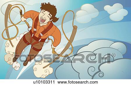 High angle view of a girl on a bungee cord View Large Illustration Clip Art - High angle view of a girl on a bungee cord. Fotosearch