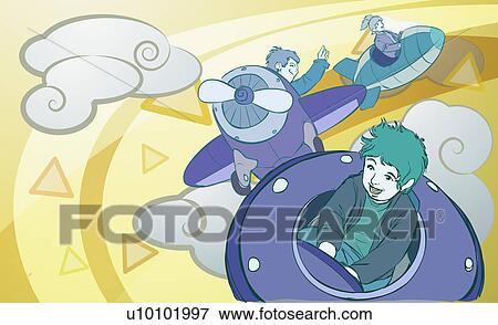 High angle view of two boys and a girl in an amusement park ride View Large Illustration Stock Illustration - High angle view of two boys and a girl in an amusement park ride. Fotosearch