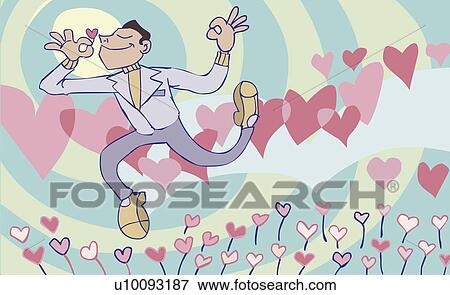 若者 歩くこと 空気で そして 花のにおいをかぐ イラスト U Fotosearch