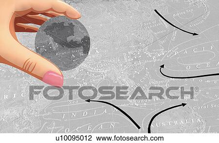 Close-up of a human hand holding a sphere View Large Illustration Drawing - Close-up of a human hand holding a sphere. Fotosearch