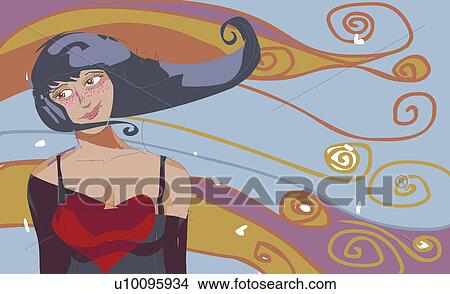 Close-up of a young woman with her hair blowing in the wind View Large Illustration Stock Illustration - Close-up of a young woman with her hair blowing in the wind. Fotosearch
