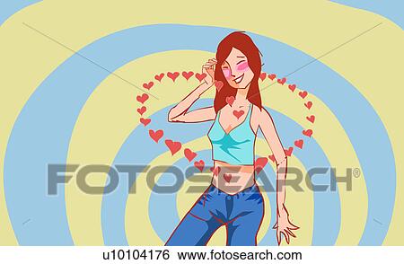 Stock Illustration - Hearts in the shape of a single heart around a young woman. Fotosearch