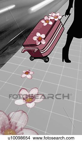Stock Illustration - Low section view of a woman pulling a suitcase. Fotosearch