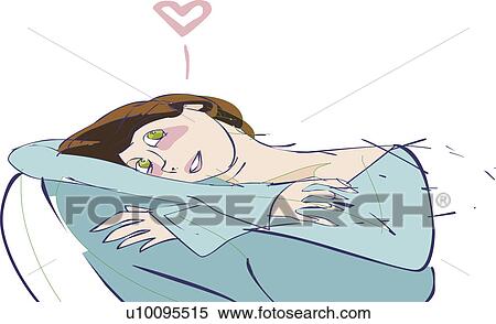 Stock Illustration - Portrait of a young woman lying down. Fotosearch