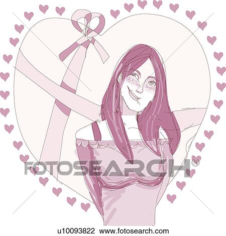 Drawing - Portrait of a young woman standing in front of a heart. Fotosearch