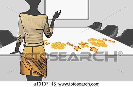 Rear view of a businesswoman standing in a conference room View Large Illustration Stock Illustration - Rear view of a businesswoman standing in a conference room. Fotosearch