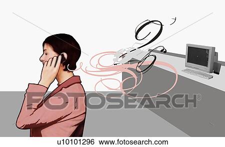 Stock Illustration - Side profile of a woman talking on a mobile phone. Fotosearch