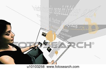 Side profile of a young woman reading a book View Large Illustration Stock Illustration - Side profile of a young woman reading a book. Fotosearch