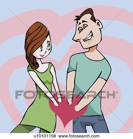 Stock Illustration - Young couple with their hands in a heart. Fotosearch