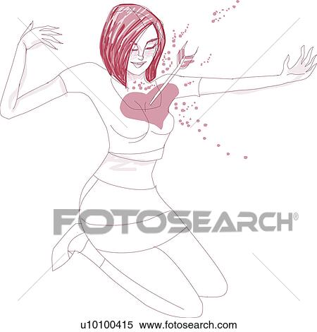 Young woman kneeling with an arrow in a heart on her chest View Large Illustration Stock Illustration - Young woman kneeling with an arrow in a heart on her chest. Fotosearch