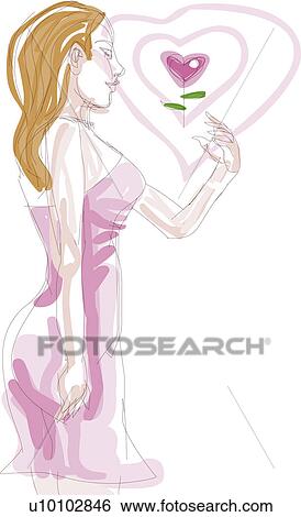 Young woman reaching for a flower in mid-air View Large Illustration Stock Illustration - Young woman reaching for a flower in mid-air. Fotosearch