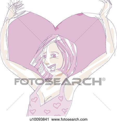 Young woman with a heart on her shoulders View Large Illustration Clip Art - Young woman with a heart on her shoulders. Fotosearch