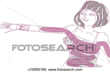 Stock Illustration - Young woman with her hand stretched out. Fotosearch