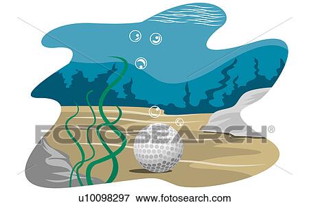 Stock Illustration - Close-up of a golf ball underwater. Fotosearch