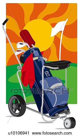 Clip Art - Close-up of a golf cart with golf clubs. Fotosearch