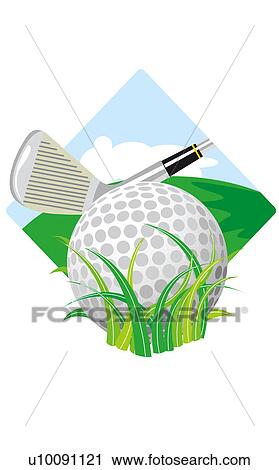Clip Art - Close-up of a golf club near a golf ball. Fotosearch