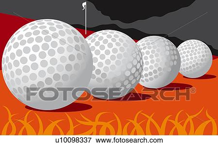 Stock Illustration - Close-up of a row of golf balls. Fotosearch