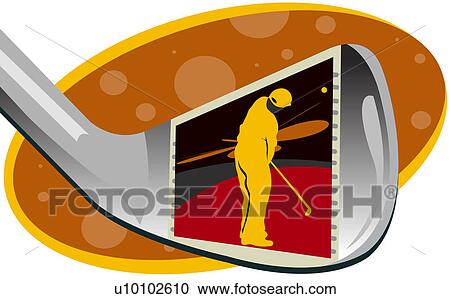 Clipart - Reflection of a man playing golf on a golf club. Fotosearch