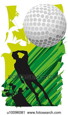 Clip Art - Silhouette of a man looking at a golf ball in mid-air. Fotosearch