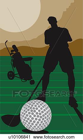 Clip Art - Silhouette of a person hitting a golf ball. Fotosearch