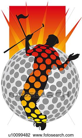 Silhouette of a person holding a golf club and standing in front of a golf ball View Large Illustration Drawing - Silhouette of a person holding a golf club and standing in front of a golf ball. Fotosearch