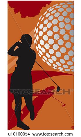 Stock Illustration - Silhouette of a woman swinging a golf club. Fotosearch