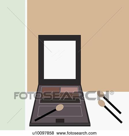 Stock Illustration - Close-up of a compact with make-up brushes. Fotosearch