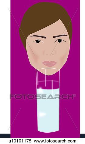 Close-up of a human face with a glass of water View Large Illustration Stock Illustration - Close-up of a human face with a glass of water. Fotosearch