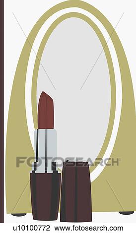 Close-up of a lipstick in front of a mirror View Large Illustration Drawing - Close-up of a lipstick in front of a mirror. Fotosearch