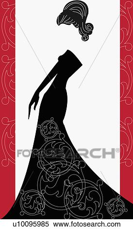 Stock Illustration - Close-up of a woman in a black gown. Fotosearch