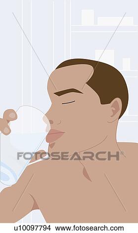 Stock Illustration - Close-up of a young man holding a glass of water. Fotosearch